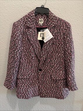 Anne Klein Women's Pink Multi Tweed Blazer Jacket - size Large
